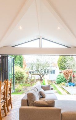Vaulted rear extension with rooflights and folding doors to the garden